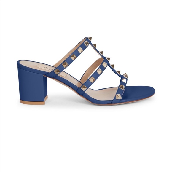 Valentino Shoes - Valentino rockstud navy gold leather mules